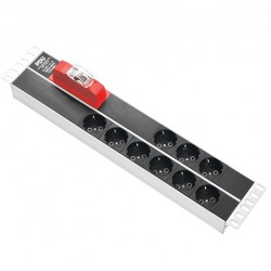 19" 2U Sigortalı 9'lu Grup Priz - Schuko soket - alüminyum profil 19" 2U Sigortalı 9'lu Grup Priz - Schuko soket - alüminyum profil