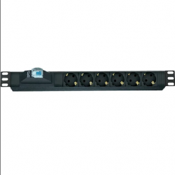19" 1U On/Off Anahtarlı 6'lı Grup Priz - Schuko soket - alüminyum profil 19" 1U On/Off Anahtarlı 6'lı Grup Priz - Schuko soket - alüminyum profil