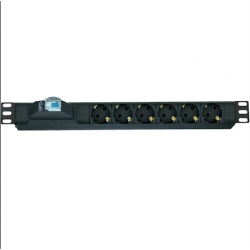 19" 1U On/Off Anahtarlı 6'lı Grup Priz - Schuko soket - alüminyum profil 19" 1U On/Off Anahtarlı 6'lı Grup Priz - Schuko soket - alüminyum profil